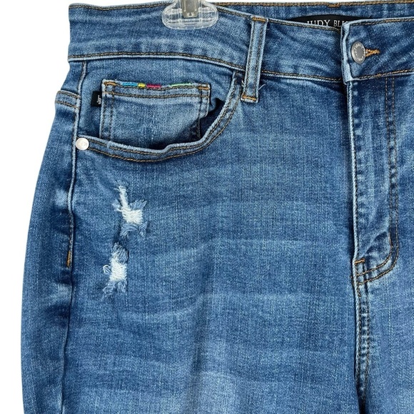 Judy Blue High Rise Skinny Fit Rainbow Embroidered Trim Size 14W - Picture 6 of 15
